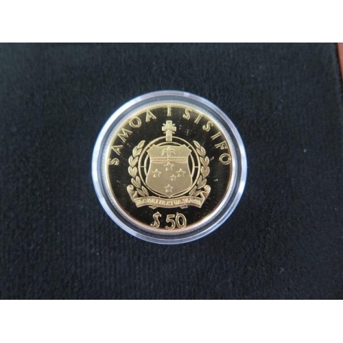 243 - A Western Samoa Royal Australian Mint 50 Dollar 14ct 1994 coin, boxed, 7.776 grams