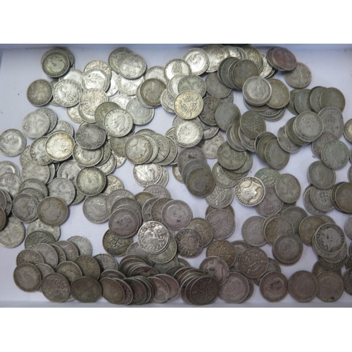 256 - A collection of mainly pre 1920 silver three penny pieces - total approx weight 12 troy oz