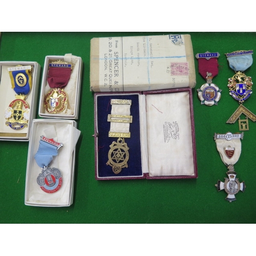 274 - Four silver gilt and enamel Masonic Jewel - Medallions and three base metal jewels - all good