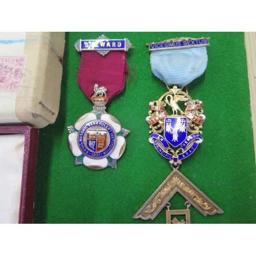 274 - Four silver gilt and enamel Masonic Jewel - Medallions and three base metal jewels - all good