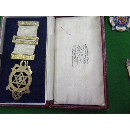 274 - Four silver gilt and enamel Masonic Jewel - Medallions and three base metal jewels - all good