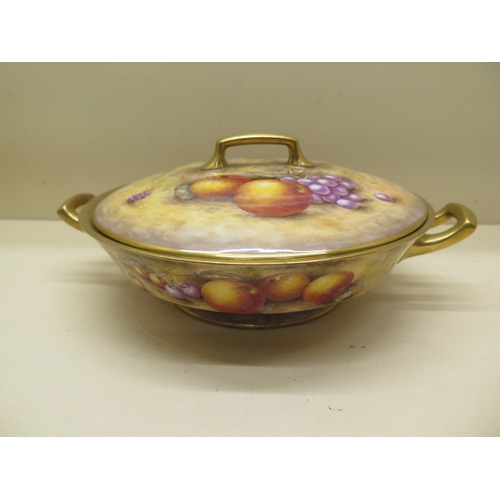 278 - An Orb Malvern fruit decorated lidded tureen signed Paul D English - Width 28cm - in good condition