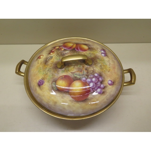 278 - An Orb Malvern fruit decorated lidded tureen signed Paul D English - Width 28cm - in good condition