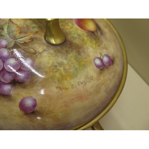 278 - An Orb Malvern fruit decorated lidded tureen signed Paul D English - Width 28cm - in good condition