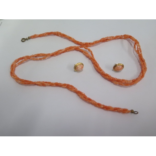 33 - A coral necklace - Length 61cm - and a pair of silver gilt coral earrings - no backs