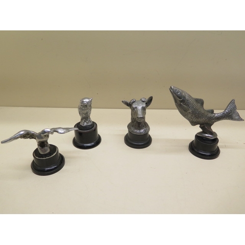 375 - Four car mascots - Salmon, Cow, Owl and Eagle - Tallest 14cm