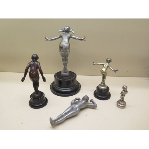 378 - A collection of five figural car mascots - Tallest 22cm