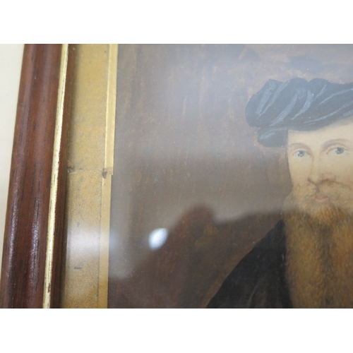 481 - A watercolour of an Elizabethan gentleman - frame size 17cm x 15cm - good condition, damage to mount