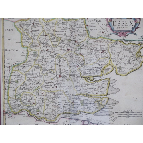 503 - A Robert Morden Map of Essex - slight wear but reasonably good in a gilt frame - 55cm x 61cm