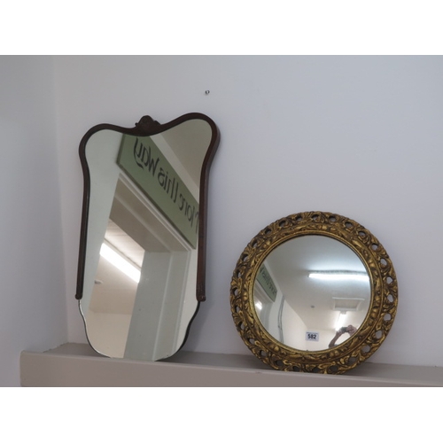 582 - A mahogany framed mirror and a circular gilt mirror - Diameter 40cm