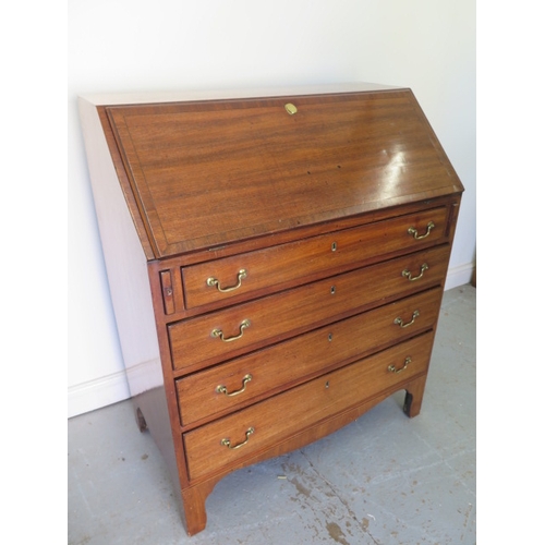 586 - A 19th century mahogany four drawer bureau with a fitted interior - Height 111cm x 92cm x 50cm