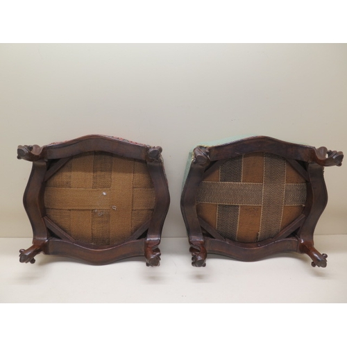 587 - A pair of upholstered walnut foot stools - Height 16cm x 35cm x 31cm