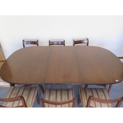 589 - A Georgian style mahogany twin pedestal dining table with one leaf - Height 74cm x 204cm x 114cm clo... 