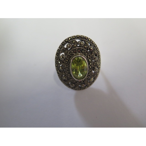 6 - A 925 silver marquesite ring size L - 27mm x 21mm and a silver crucifix on chain