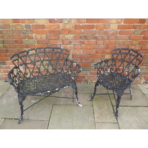 602 - A vintage cast aluminium Love Heart design painted two seater bench - Width 94cm x Depth 53cm x Heig... 