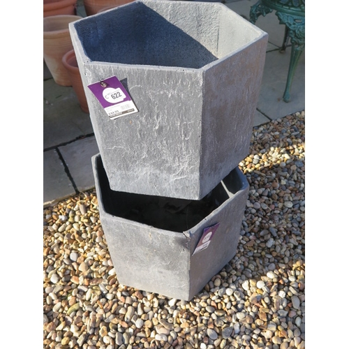 622 - A pair of Apta slate grey hexagonal planters - Height 32cm - RRP £89.98