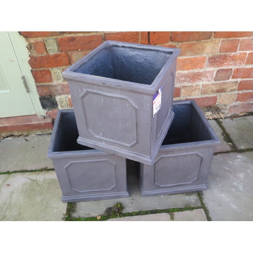 624 - Three Apta slate grey cube planters - Height 32cm - RRP £119.97