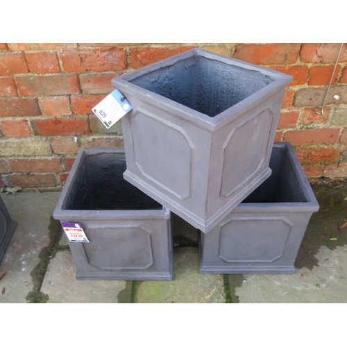 625 - Three Apta slate grey cube planters - Height 32cm - RRP £119.97