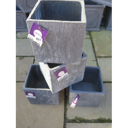 627 - Four Apta slate grey cube planters - Height 21cm - RRP £67.96