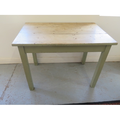 635 - A pine kitchen table with painted base - Height 77cm x 107cm x 68cm