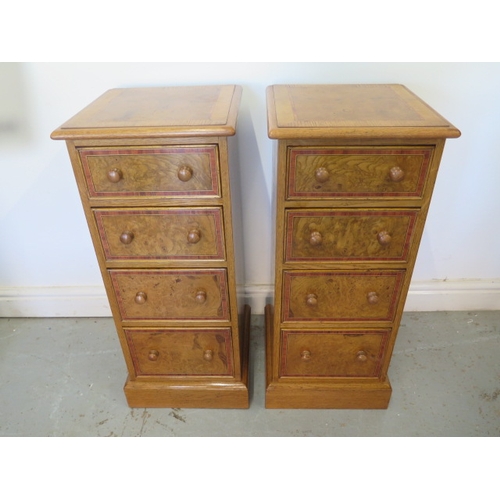 639 - A pair of new burr oak inlaid four drawer bedside chests - made by a local craftsman to a high stand... 