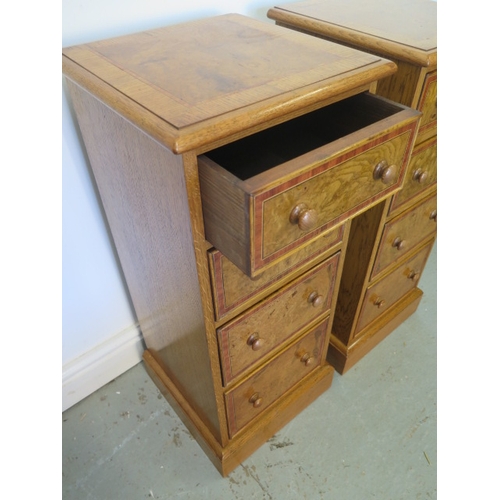 639 - A pair of new burr oak inlaid four drawer bedside chests - made by a local craftsman to a high stand... 