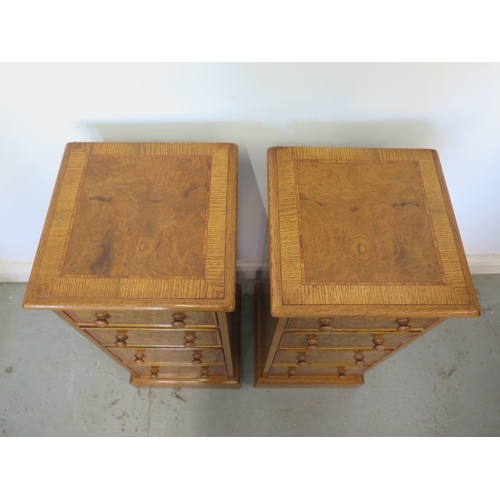 639 - A pair of new burr oak inlaid four drawer bedside chests - made by a local craftsman to a high stand... 