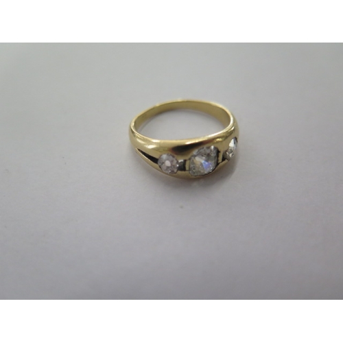 67 - An 18ct yellow gold three stone diamond ring size O - the central diamond approx 6mm x 5mm x 3.5mm 0... 