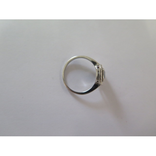 73 - A white metal (possibly platinum) sapphire and diamond ring size J/K - head approx 10mm x 9mm - in g... 