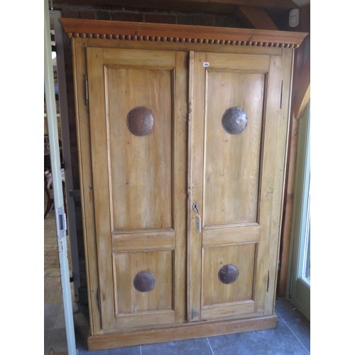 580 - A Victorian pine two door kitchen larder cupboard with a shelved interior - Height 197cm x 138cm x 4... 