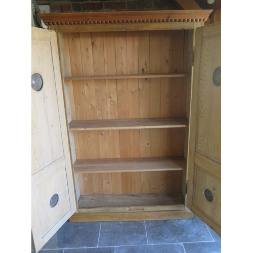 580 - A Victorian pine two door kitchen larder cupboard with a shelved interior - Height 197cm x 138cm x 4... 