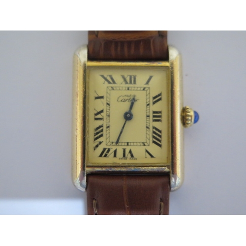 24 - A Must de Cartier 2002 gold plated 925 silver tank quartz wristwatch 2415 no 125157PL - 21mm case - ... 