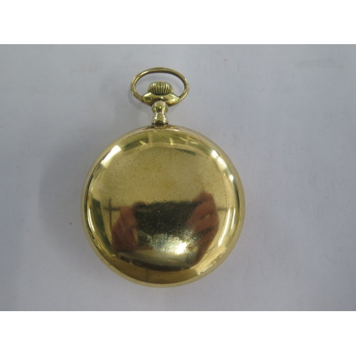 27 - A gold plated Waltham top wind open face pocket watch - 54mm case - in running order, cracks to dial... 