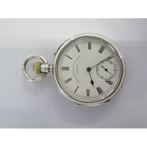 28 - A silver Lancashire Watch Co Ltd Prescot top wind open face pocket watch - 50mm case - overall good,... 