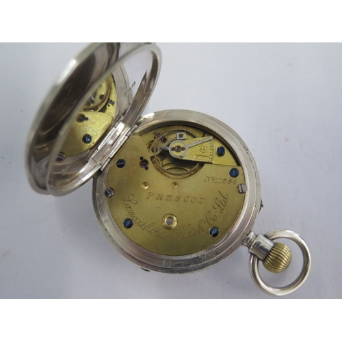 28 - A silver Lancashire Watch Co Ltd Prescot top wind open face pocket watch - 50mm case - overall good,... 
