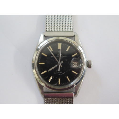 33 - A Tudor Rolex Prince Oysterdate Rotor self winding stainless steel wristwatch on a mesh bracelet str... 