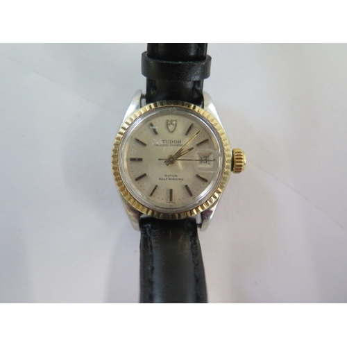 34 - A ladies Tudor Rolex Princess Oysterdate Rotor self winding bi metal wristwatch on leather strap - 2... 
