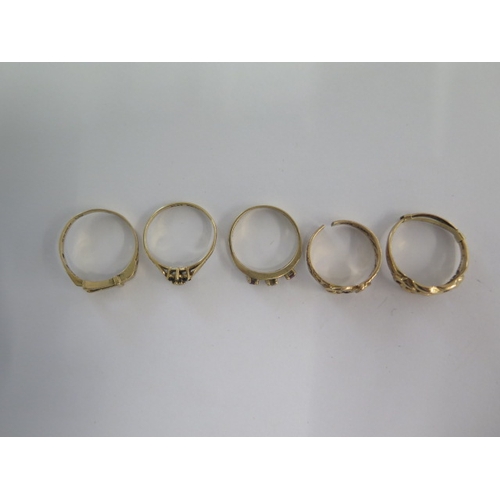 74 - Five 9ct yellow gold rings (one cut) - total weight approx 6.8 grams