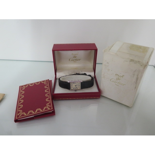 8 - A ladies 1991 Must de Cartier Paris quartz silver tank wristwatch on a leather strap - 20mm case - 6... 