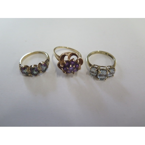 109 - Three 9ct yellow gold rings sizes N/O/P - approx weight 8.3 grams - all good