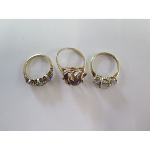 109 - Three 9ct yellow gold rings sizes N/O/P - approx weight 8.3 grams - all good