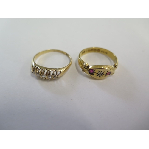 112 - Two 18ct yellow gold diamond rings sizes O, P - total weight approx 5.4 grams - both good