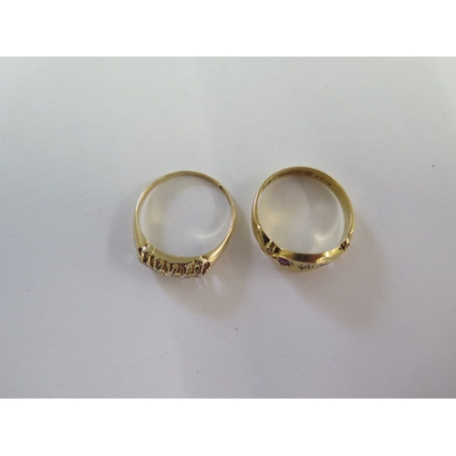 112 - Two 18ct yellow gold diamond rings sizes O, P - total weight approx 5.4 grams - both good