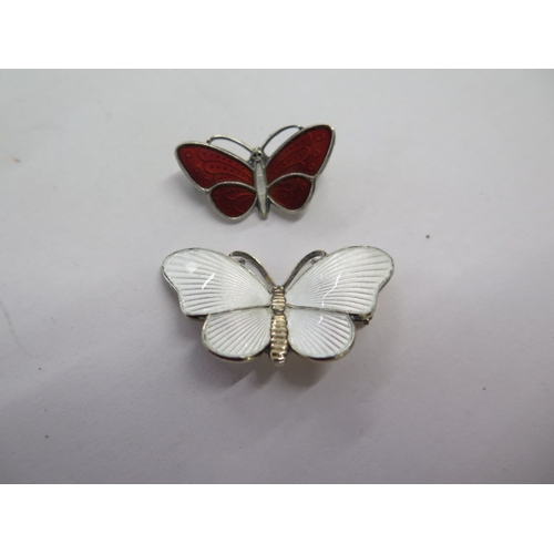 142 - Two sterling silver and enamel Norway butterfly brooches - 3cm and 2cm wide - both good