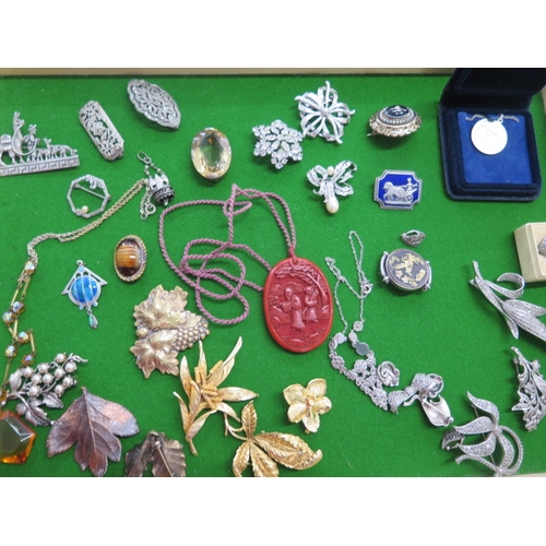 198 - A collection of assorted costume and other jewellery including a cinnabar pendant and a mourning bro... 