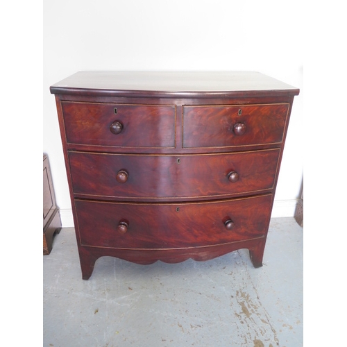 550 - A Georgian mahogany four drawer bow fronted chest on bracket feet - Height 91cm x 89cm x 50cm