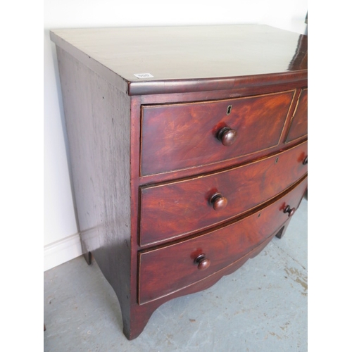 550 - A Georgian mahogany four drawer bow fronted chest on bracket feet - Height 91cm x 89cm x 50cm