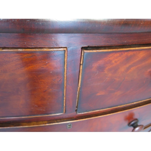 550 - A Georgian mahogany four drawer bow fronted chest on bracket feet - Height 91cm x 89cm x 50cm