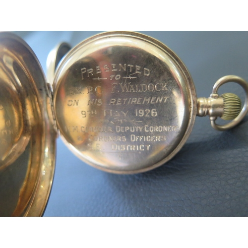 60A - A 9ct gold Waltham half hunter pocket watch, second hand missing - approx weight 88 grams