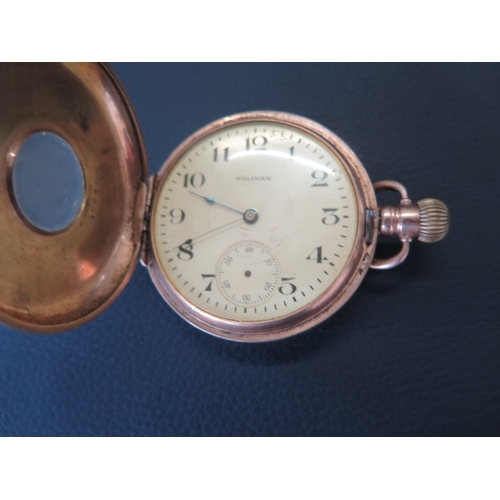 60A - A 9ct gold Waltham half hunter pocket watch, second hand missing - approx weight 88 grams